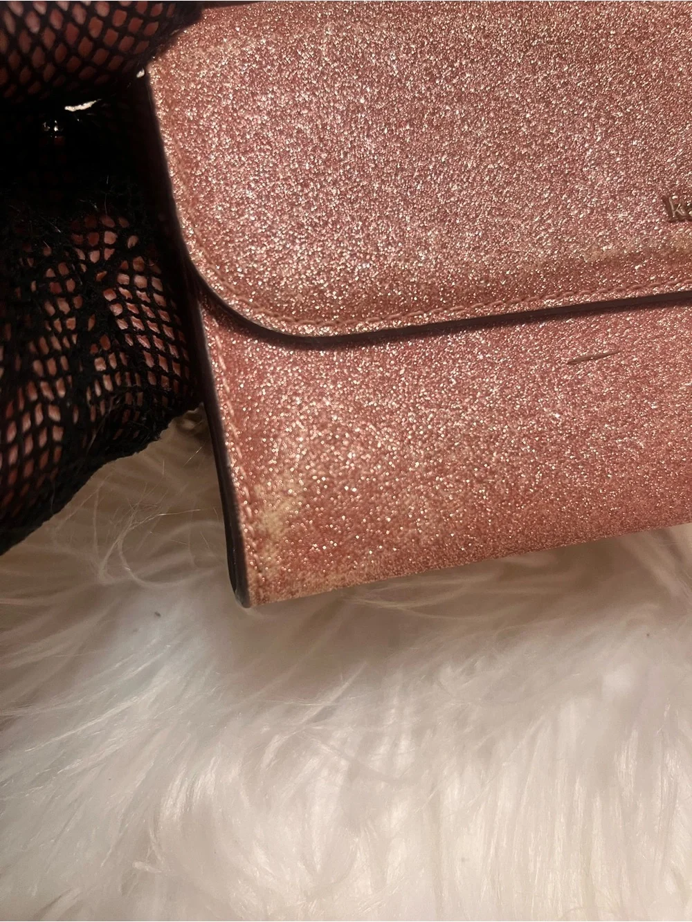 kate spade Pink Glitter Chain Wristlet Clutch like new